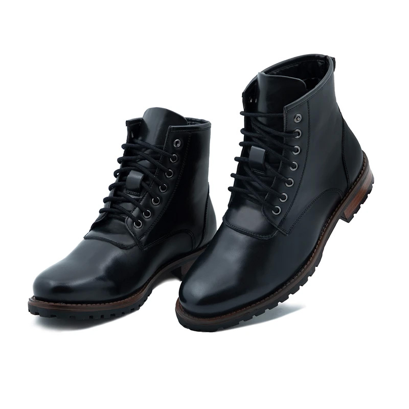 HIGH-TOP VEGAN LEATHER BLACK BOOTS